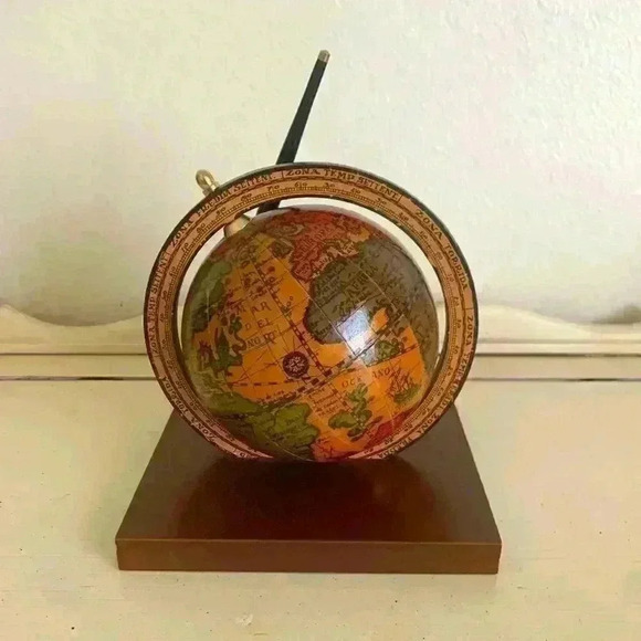 Vintage Italian Desktop Old World Globe with Pen holder /wooden base /office dec - Picture 1 of 5